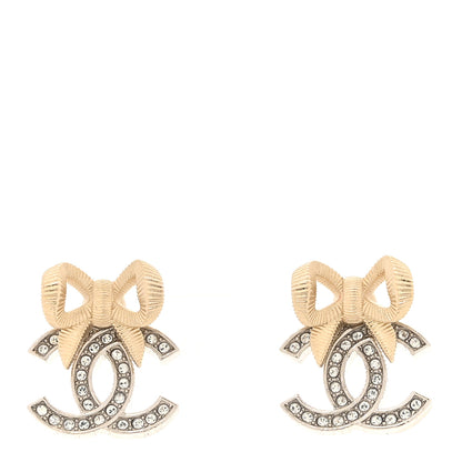 Chanel Crystal CC Bow Earrings Silver Gold 1 of 5