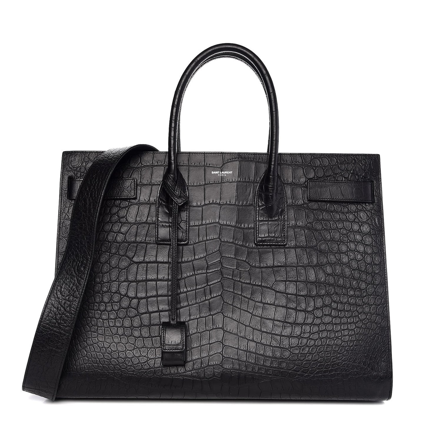 Calfskin Crocodile Embossed Large Sac De Jour Carryall Black
