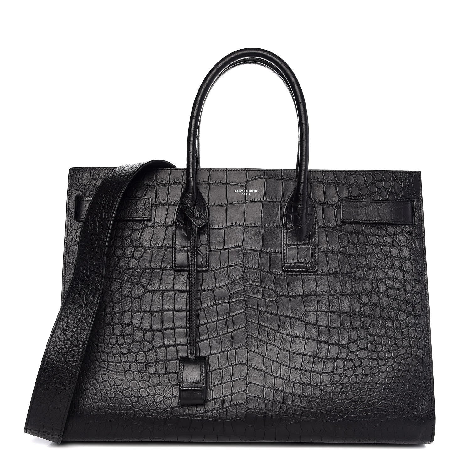 Saint Laurent Calfskin Crocodile Embossed Large Sac De Jour Carryall Black 1 of 7