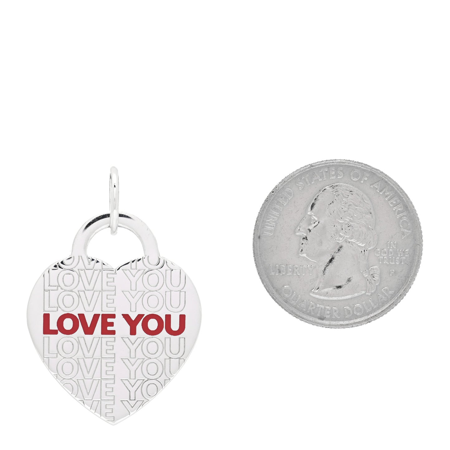 Sterling Silver Enamel LOVE YOU Heart Charm Red