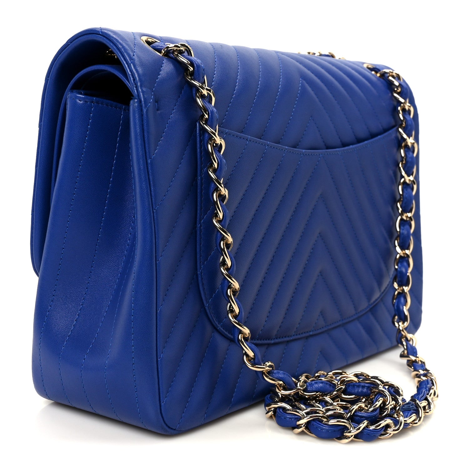 Chanel Lambskin Chevron Quilted Jumbo Double Flap Navy Blue 3 of 11