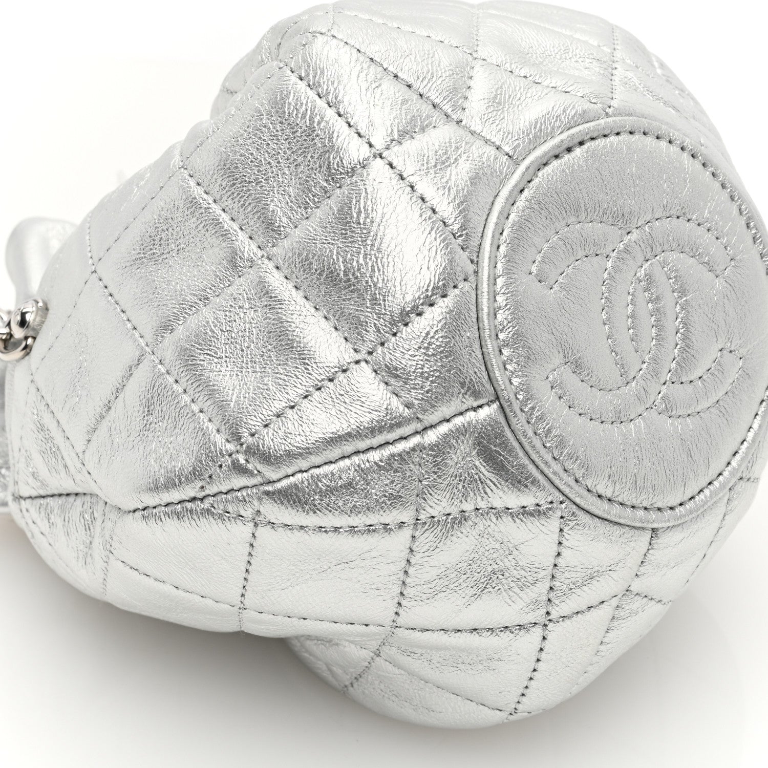 Chanel Metallic Aged Calfskin Quilted Small Gabrielle Bucket Silver 9 of 10
