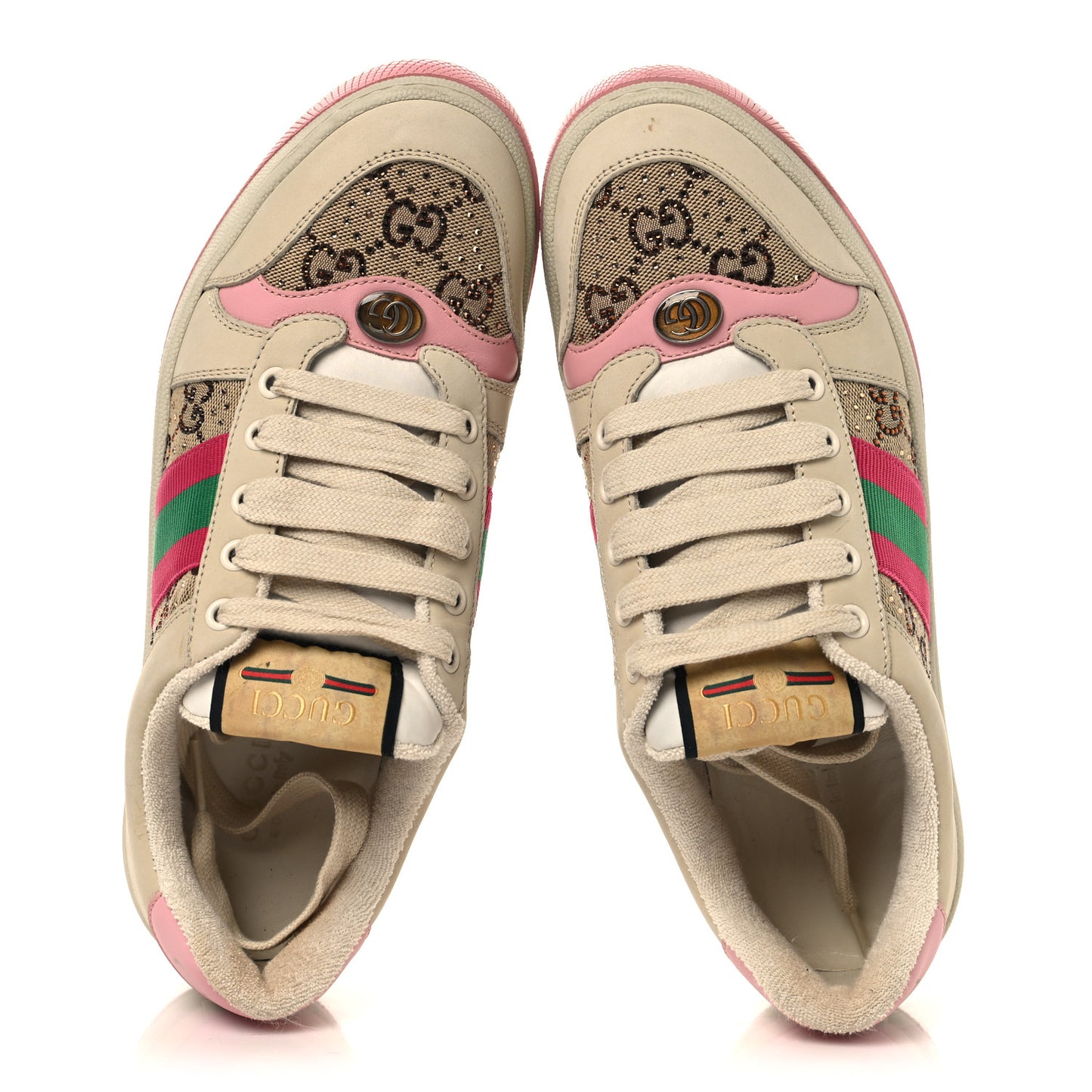 Calfskin GG Supreme Crystals Web Screener Sneakers 39 Beige Ebony Wild Rose 39 Beige Ebony Wild Rose