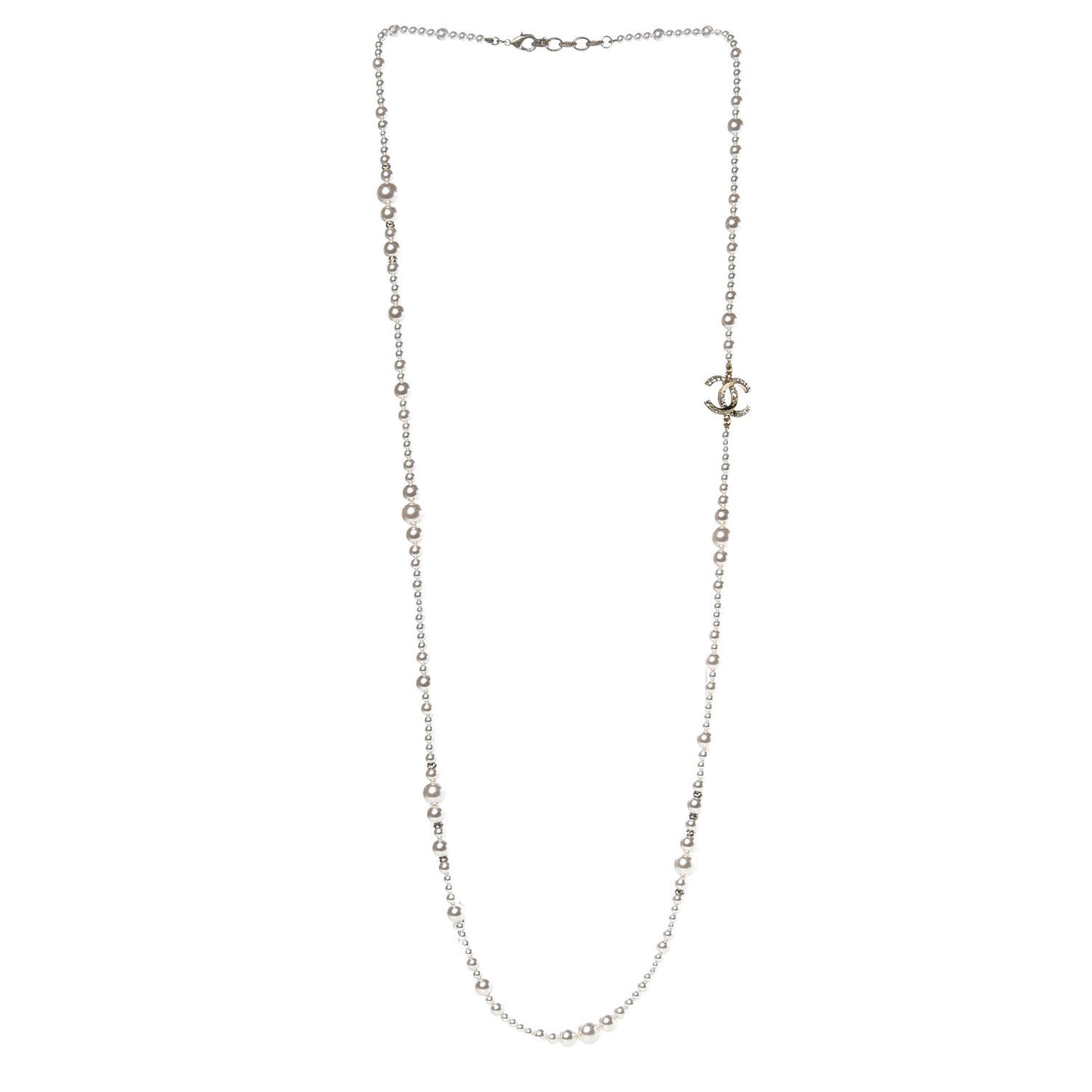 Pearl Baguette Crystal CC Necklace Gold