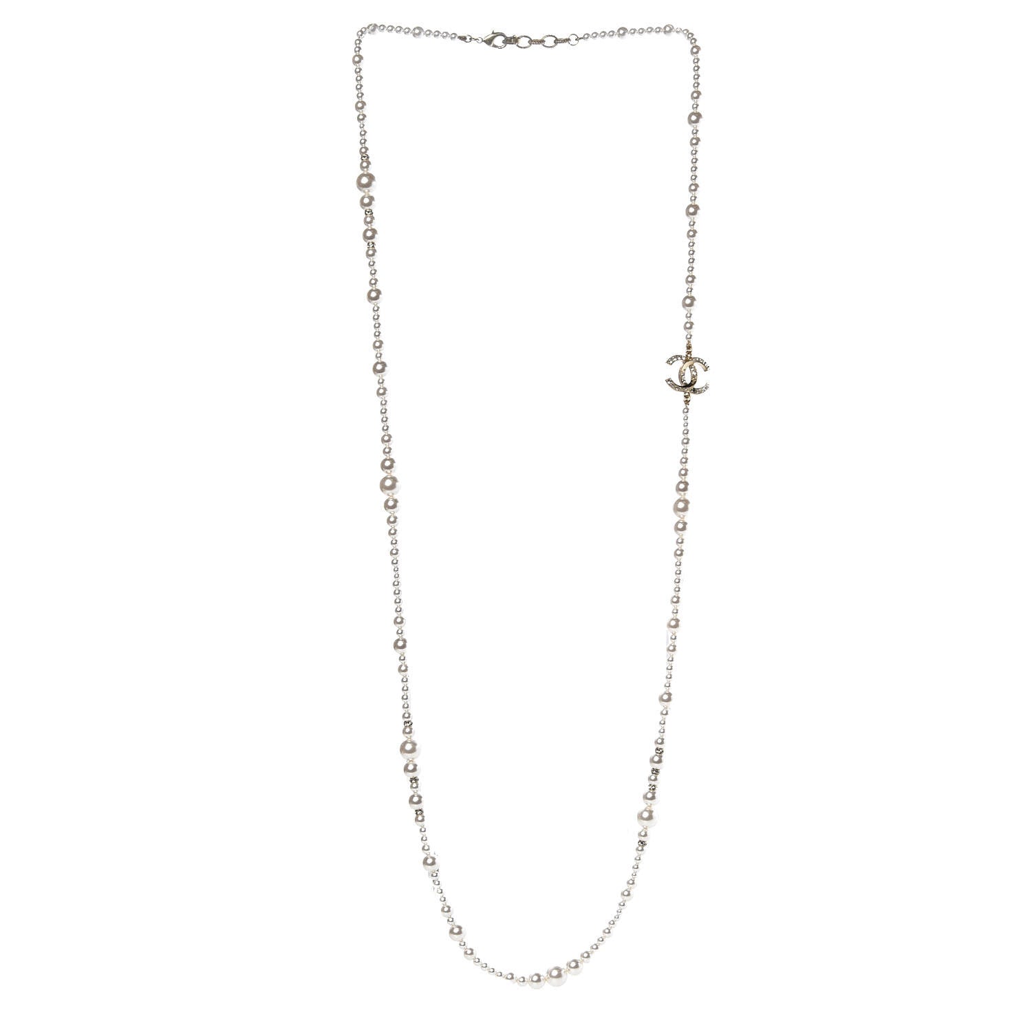 Chanel Pearl Baguette Crystal CC Necklace Gold 3 of 6
