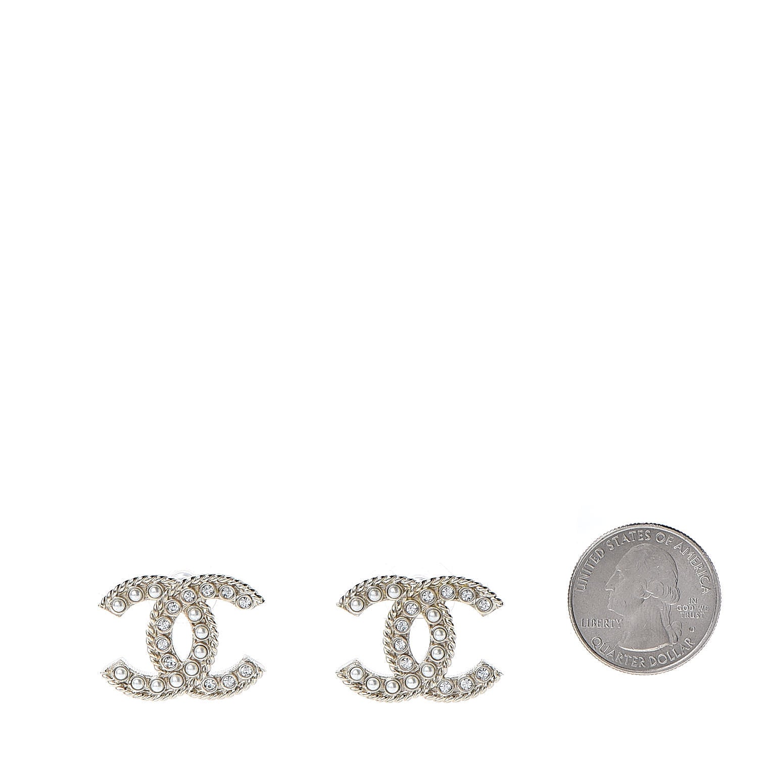 Chanel Pearl Crystal CC Earrings Silver 2 of 5