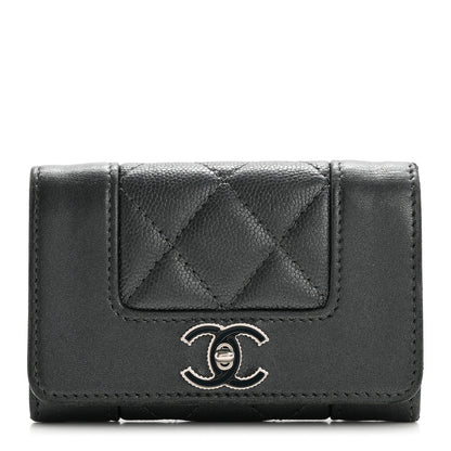 Chanel Metallic Caviar Quilted Vintage Mademoiselle Flap Card Holder Charcoal 1 of 14