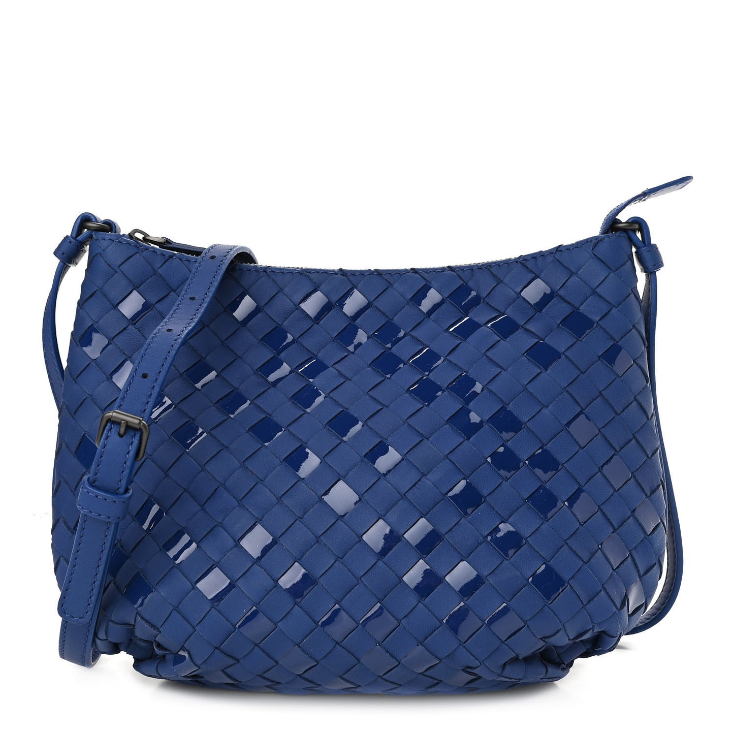 Nappa Patent Intrecciato Shoulder Bag Blue