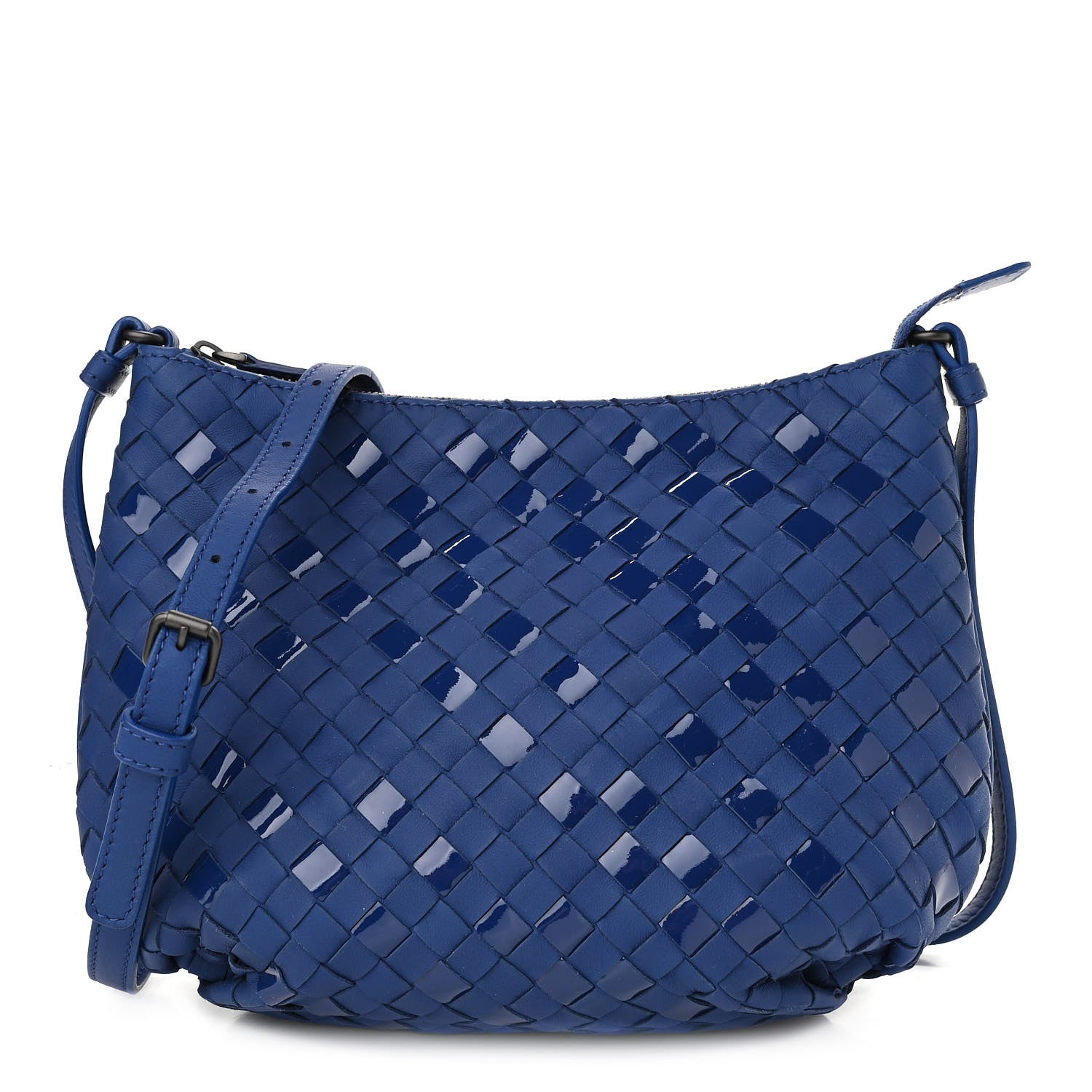 Bottega Veneta Nappa Patent Intrecciato Shoulder Bag Blue 1 of 11