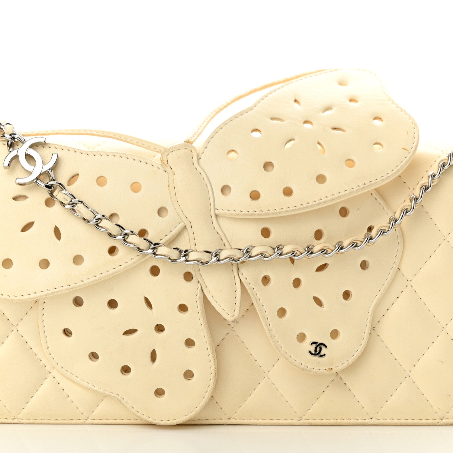 Chanel Lambskin Quilted Butterfly Chain Clutch White 8 of 21