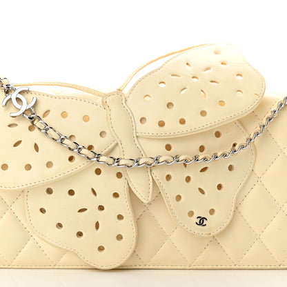 Chanel Lambskin Quilted Butterfly Chain Clutch White 8 of 21