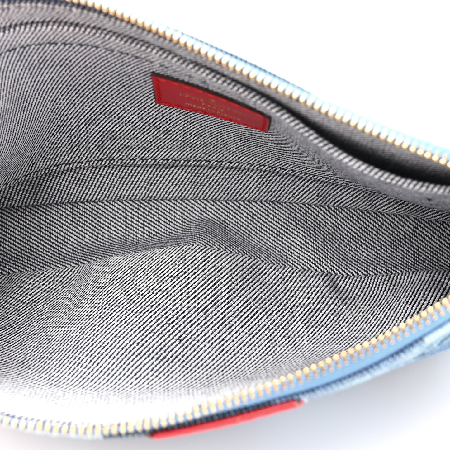 Denim Damier Monogram Patchwork Multi Pochette Accessories Blue Rouge