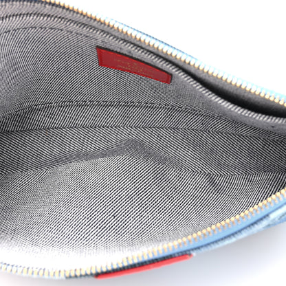 Louis Vuitton Denim Damier Monogram Patchwork Multi Pochette Accessories Blue Rouge 5 of 10