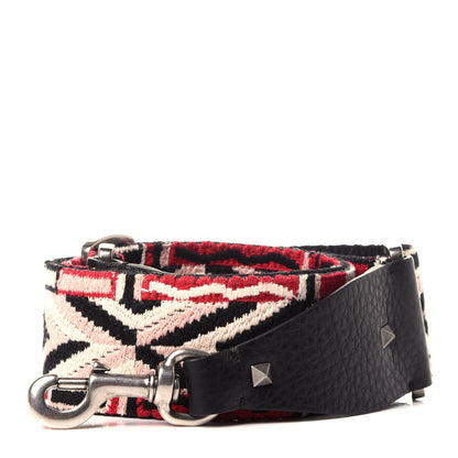 Valentino Garavani Canvas Geometric Embroidered Rockstud Guitar Strap Red Pink 1 of 8