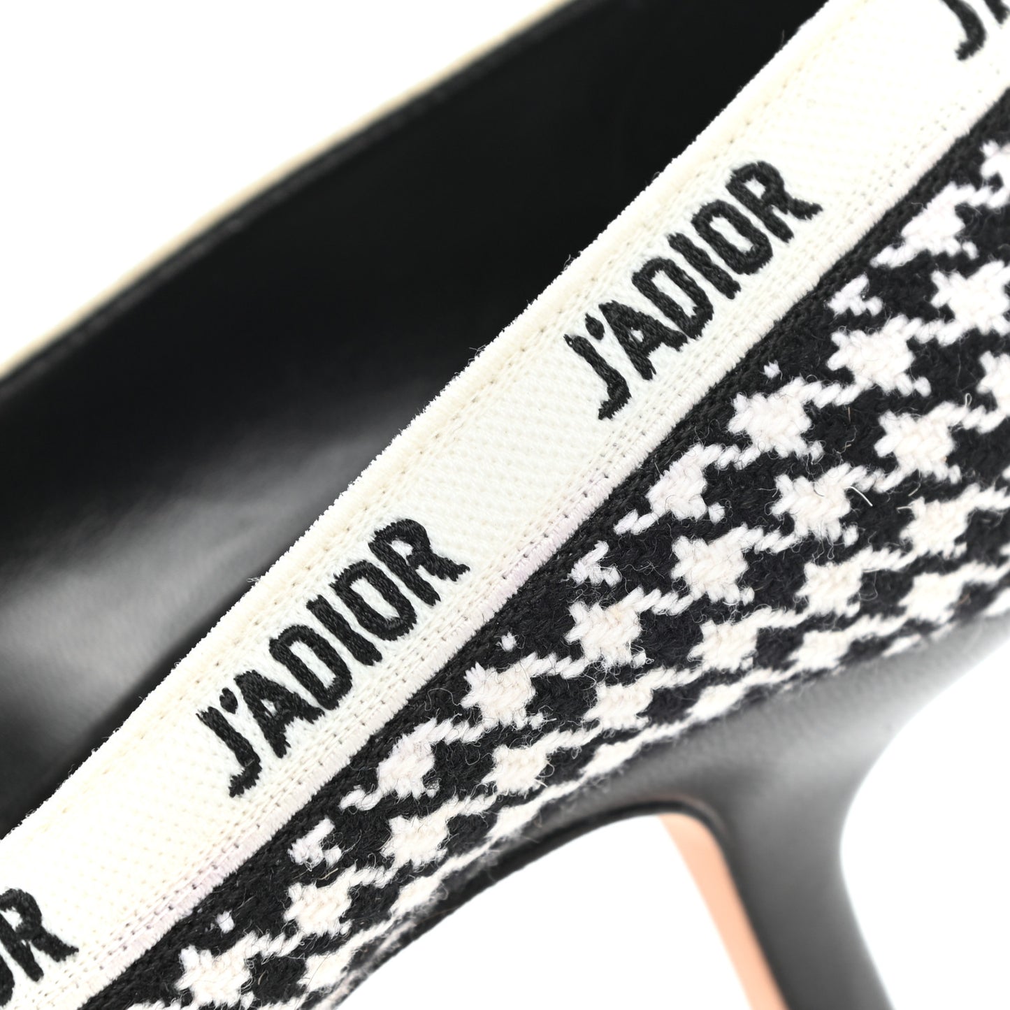Wool Ribbon Houndstooth Embroidered J'Adior 65mm Pumps 36 Black White