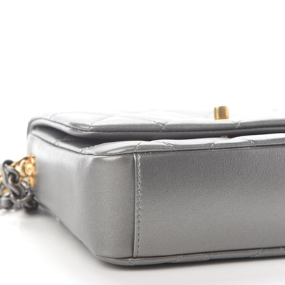 Chanel Metallic Lambskin Quilted Small Side Note Flap Grey 8 of 10