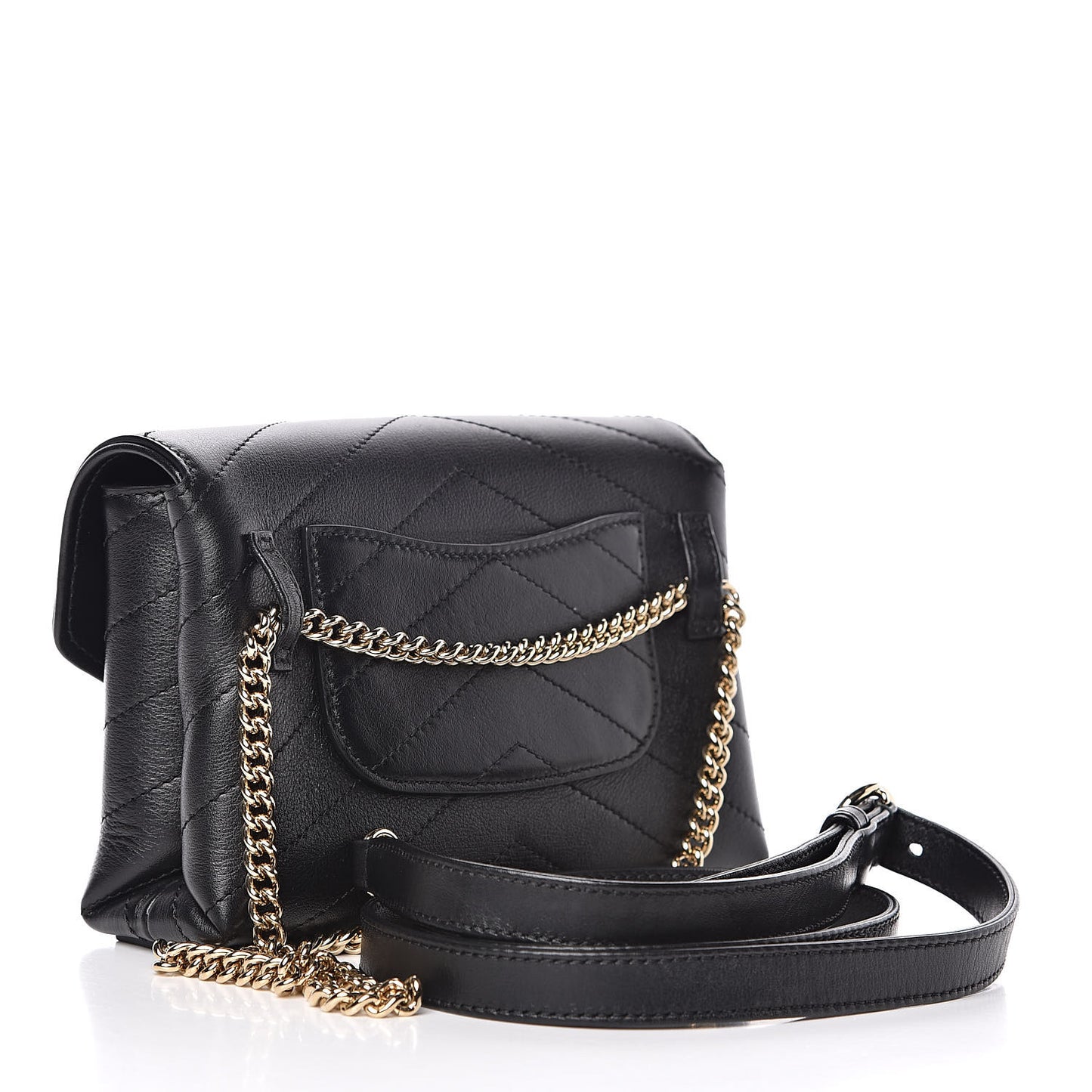 Calfskin Chevron Stitched Coco Waist Bag Black
