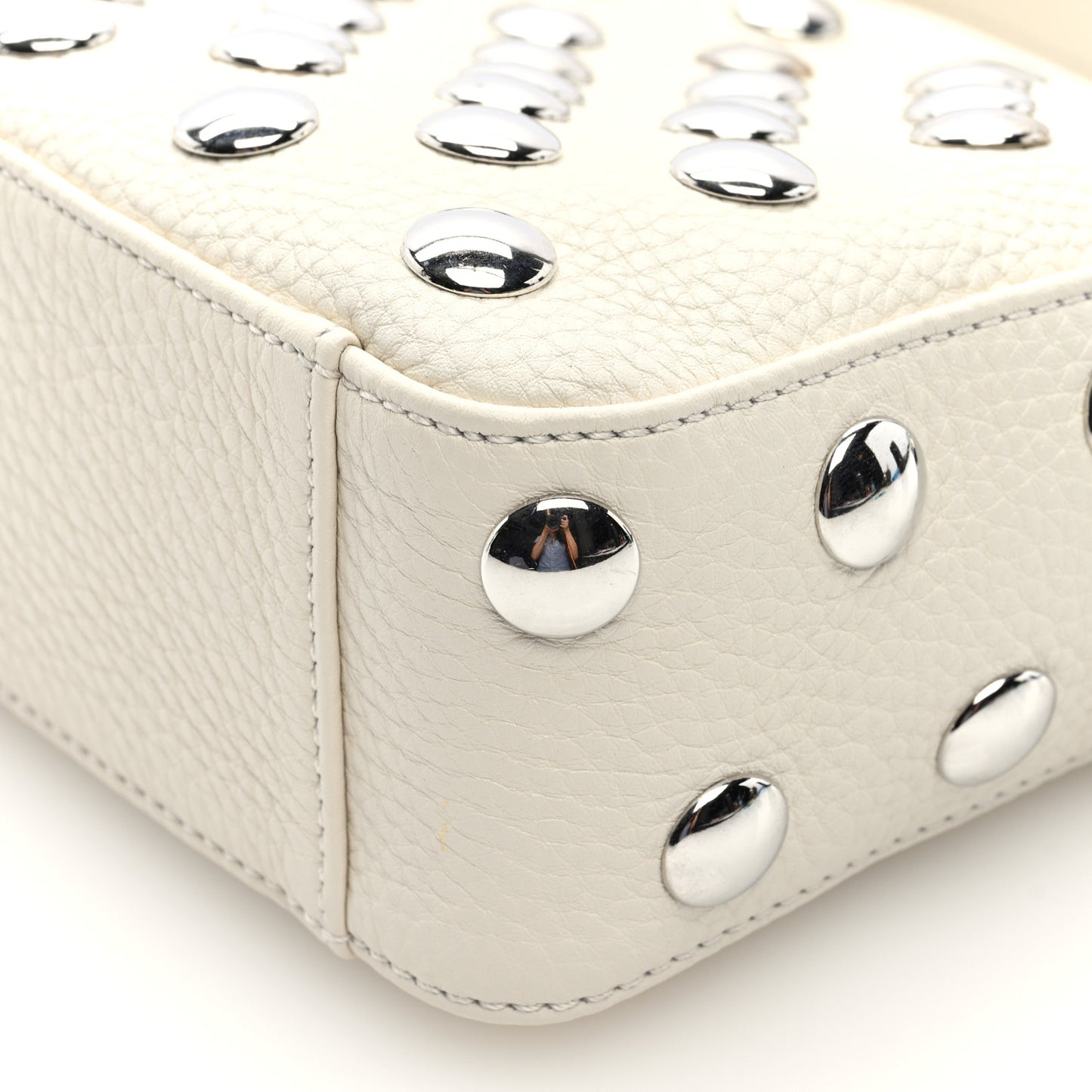 Pebbled Sport Calfskin Studded Small Elena White