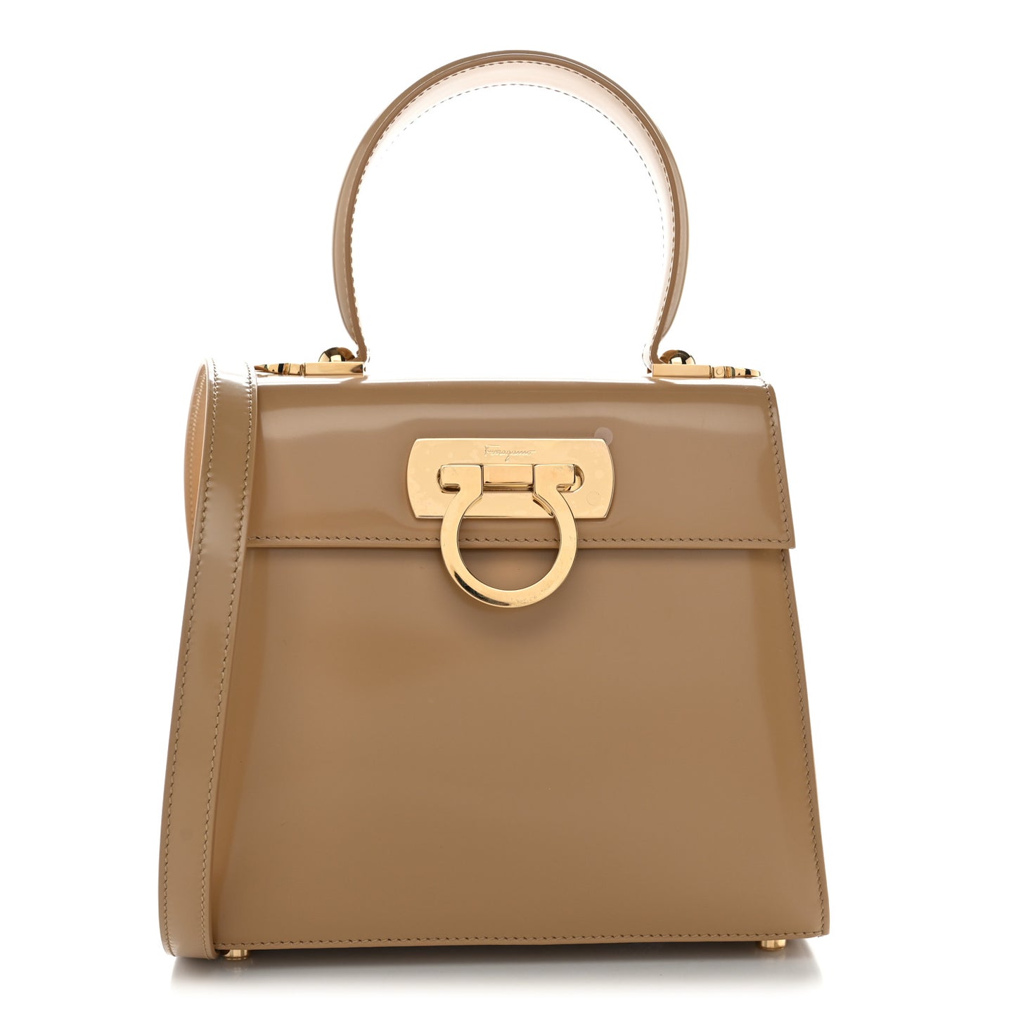 Brushed Off Calfskin Small Iconic Top Handle Camel
