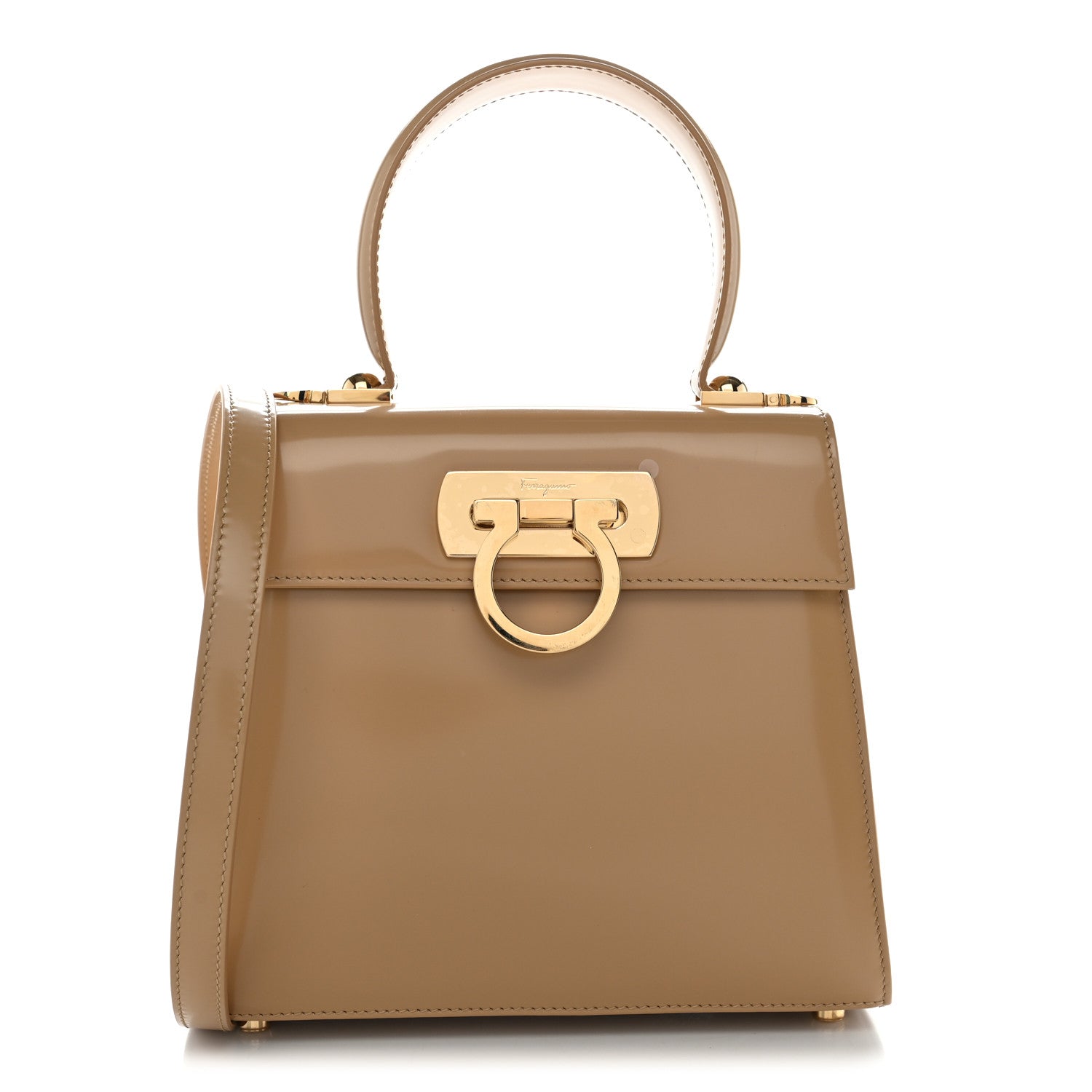 Salvatore Ferragamo Brushed Off Calfskin Small Iconic Top Handle Camel 1 of 10