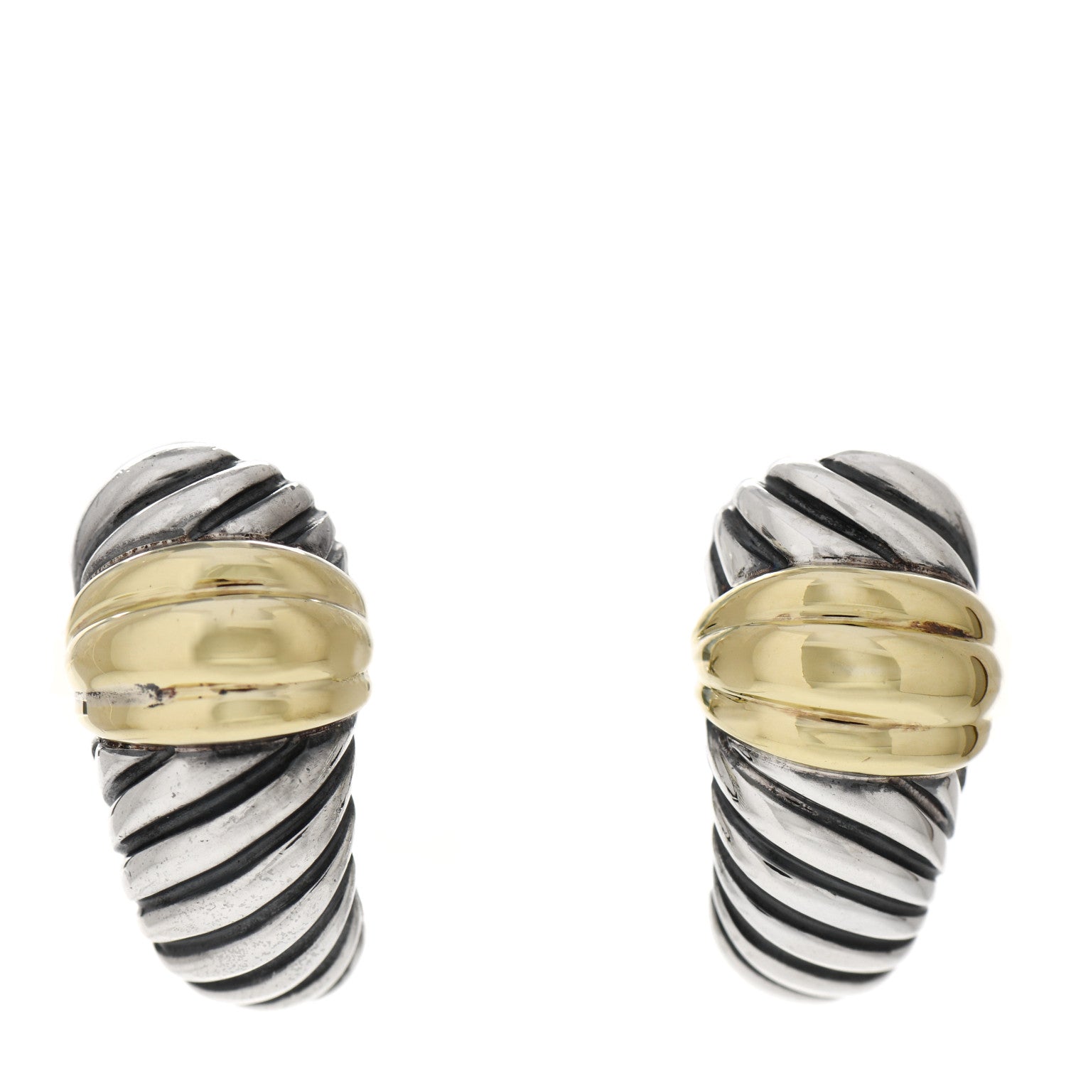 David Yurman Sterling Silver 14K Yellow Gold Thoroughbred Shrimp Earrings 1 of 5