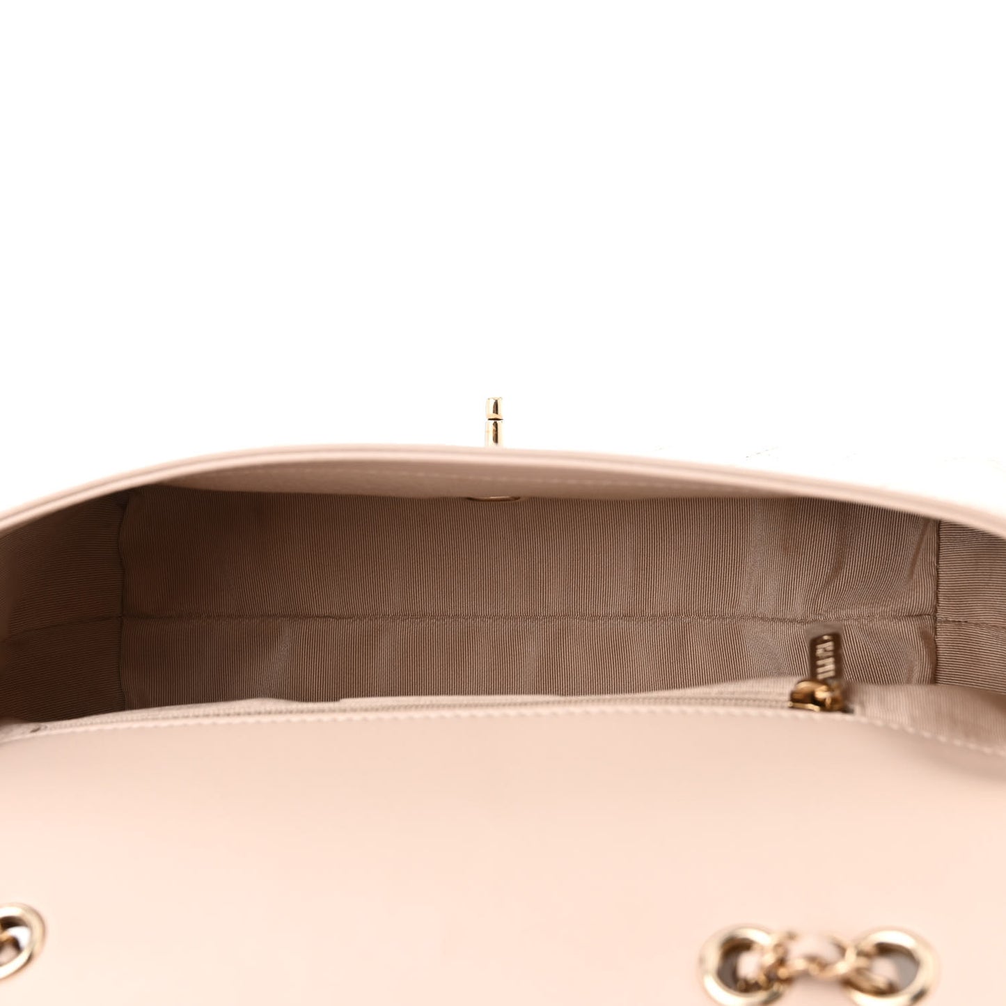Calfskin Stitched Medium Covered CC Flap Bag Beige