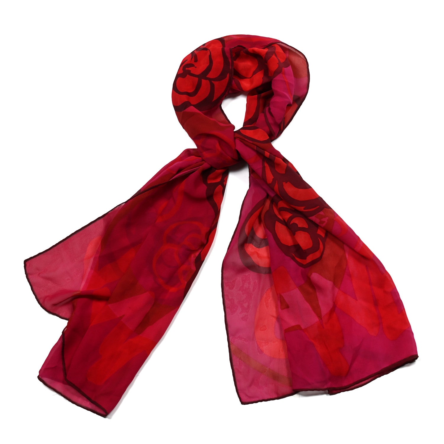 Chanel Cotton Silk CC Camellia Stole Pink Red 1 of 3