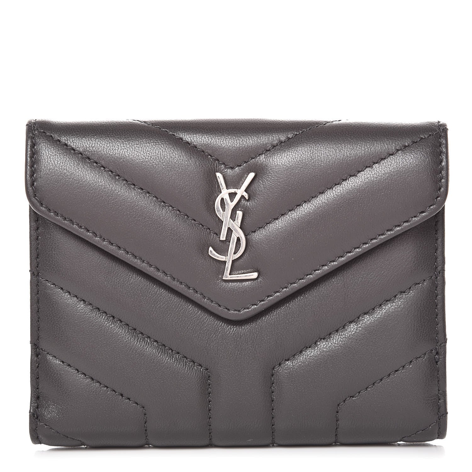 Saint Laurent Lambskin Y Quilted Monogram Compact Loulou Wallet Asphalt 1 of 9
