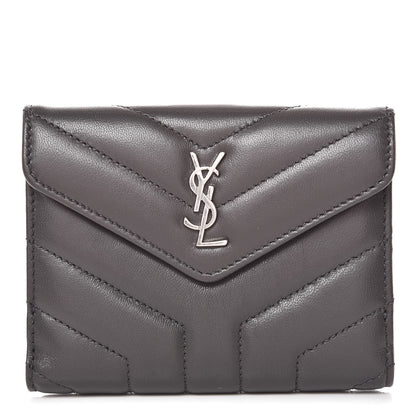 Saint Laurent Lambskin Y Quilted Monogram Compact Loulou Wallet Asphalt 1 of 9