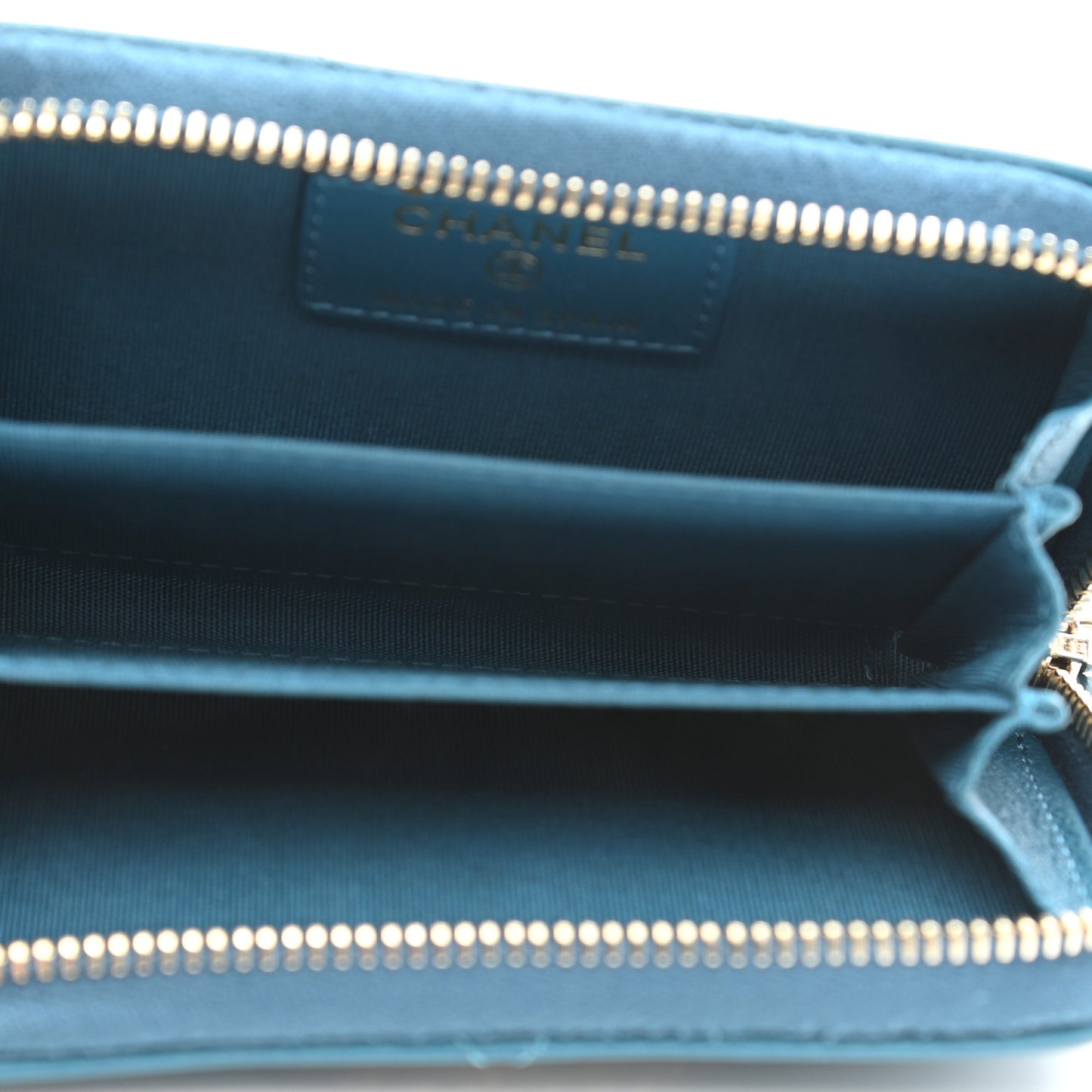 Goatskin Quilted Chanel 19 Zip Around Coin Purse Wallet Turquoise