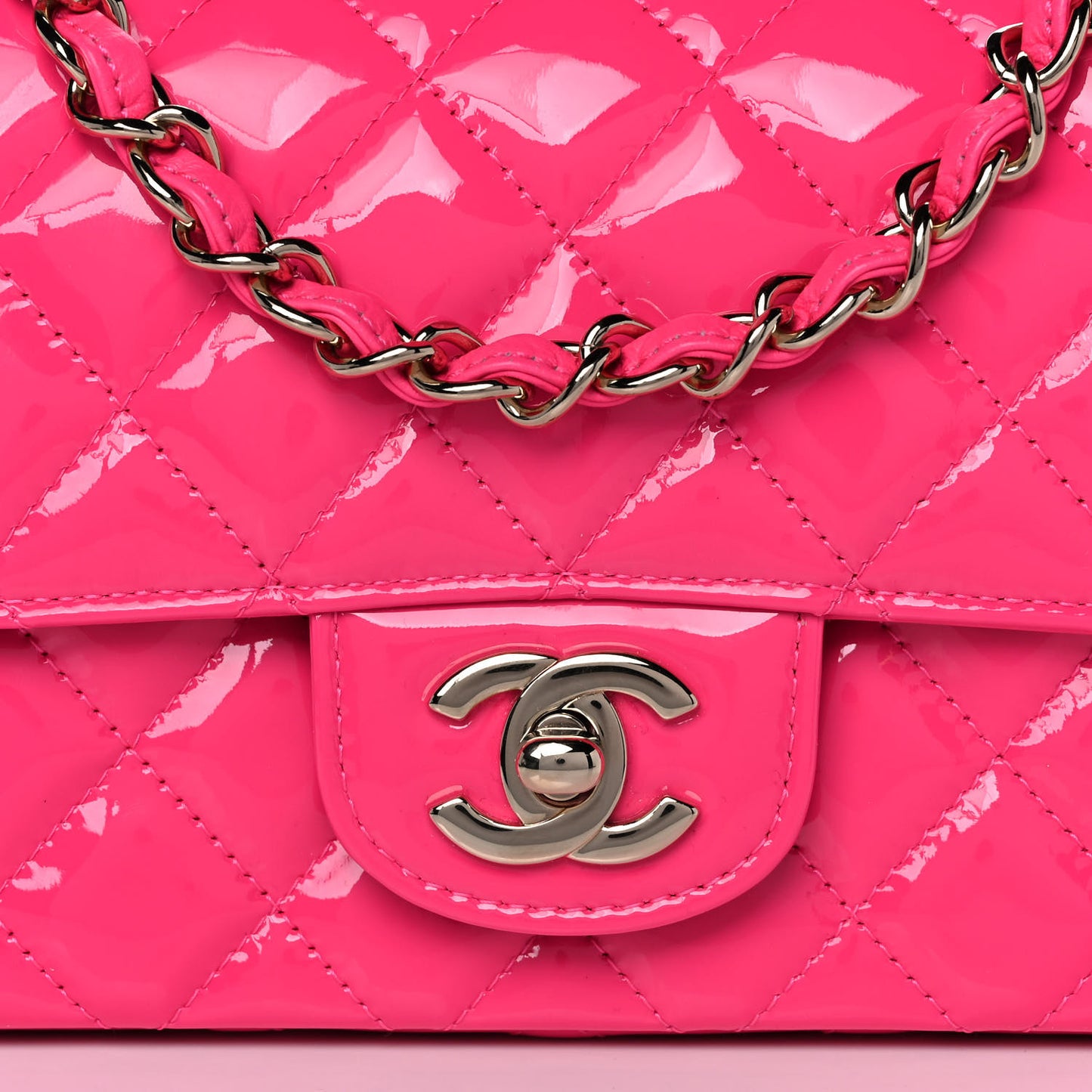 Patent Quilted Mini Rectangular Flap Pink