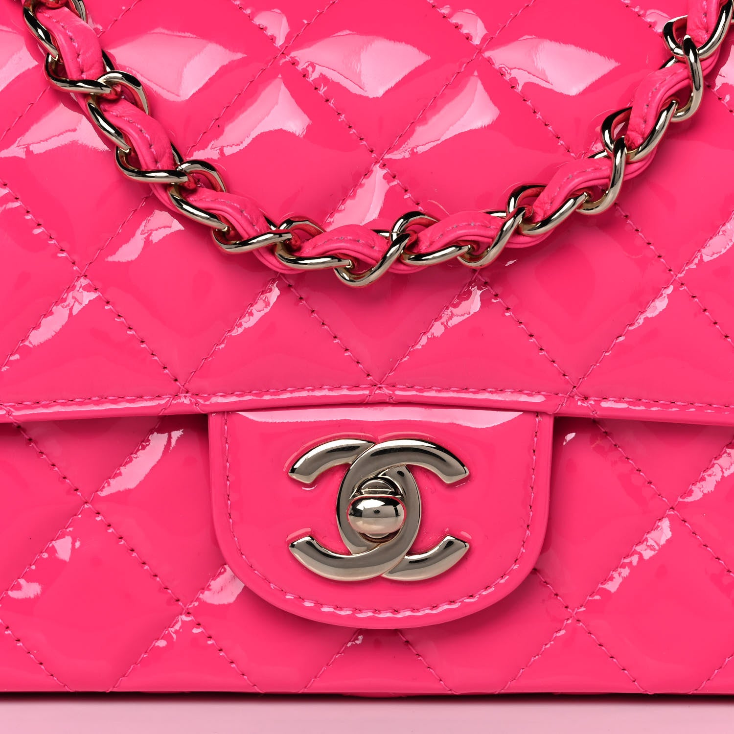 Chanel Patent Quilted Mini Rectangular Flap Pink 8 of 11