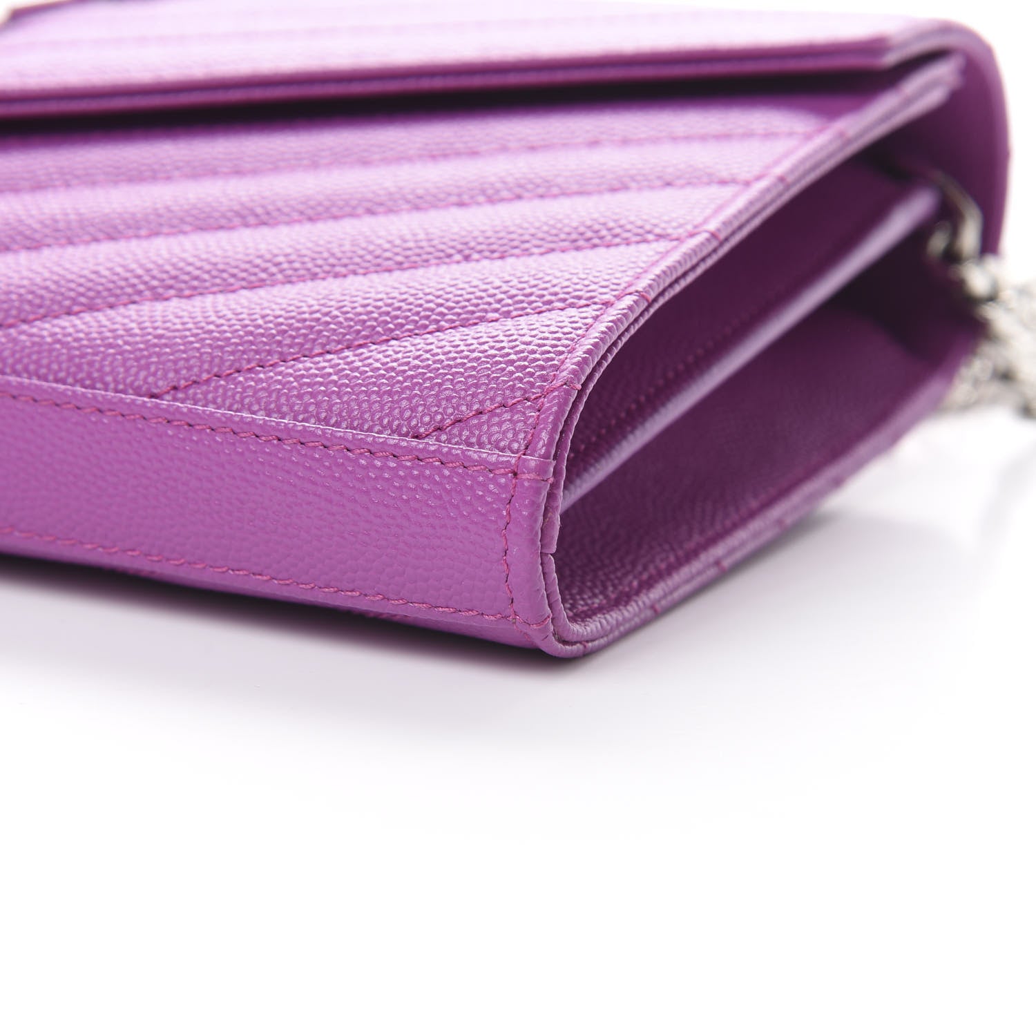 Saint Laurent Grain De Poudre Matelasse Chevron Monogram Chain Wallet New Fuxia 9 of 10