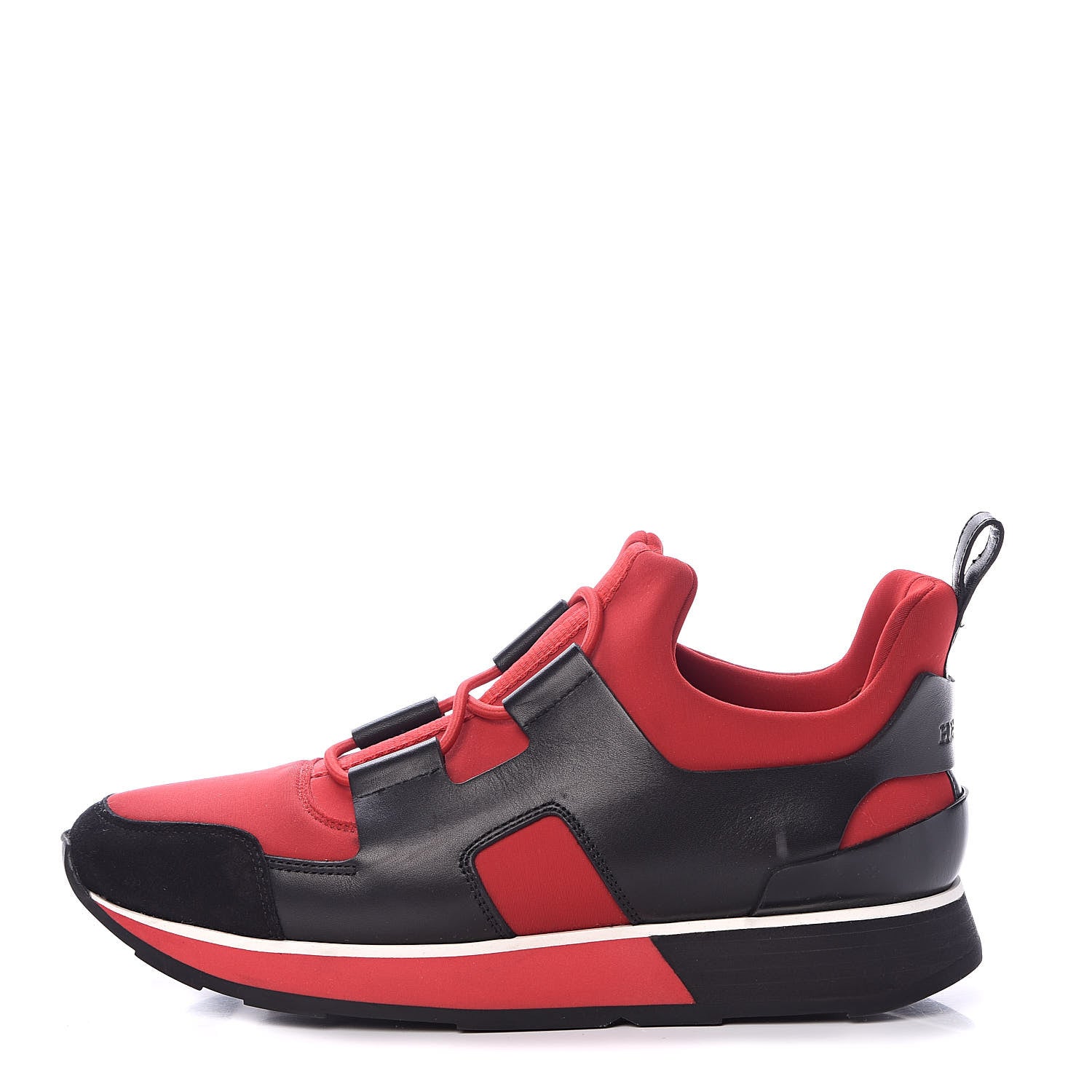 Hermes Technical Canvas Calfskin Goatskin Womens Player Sneakers 36.5 Rouge Black 1 of 9