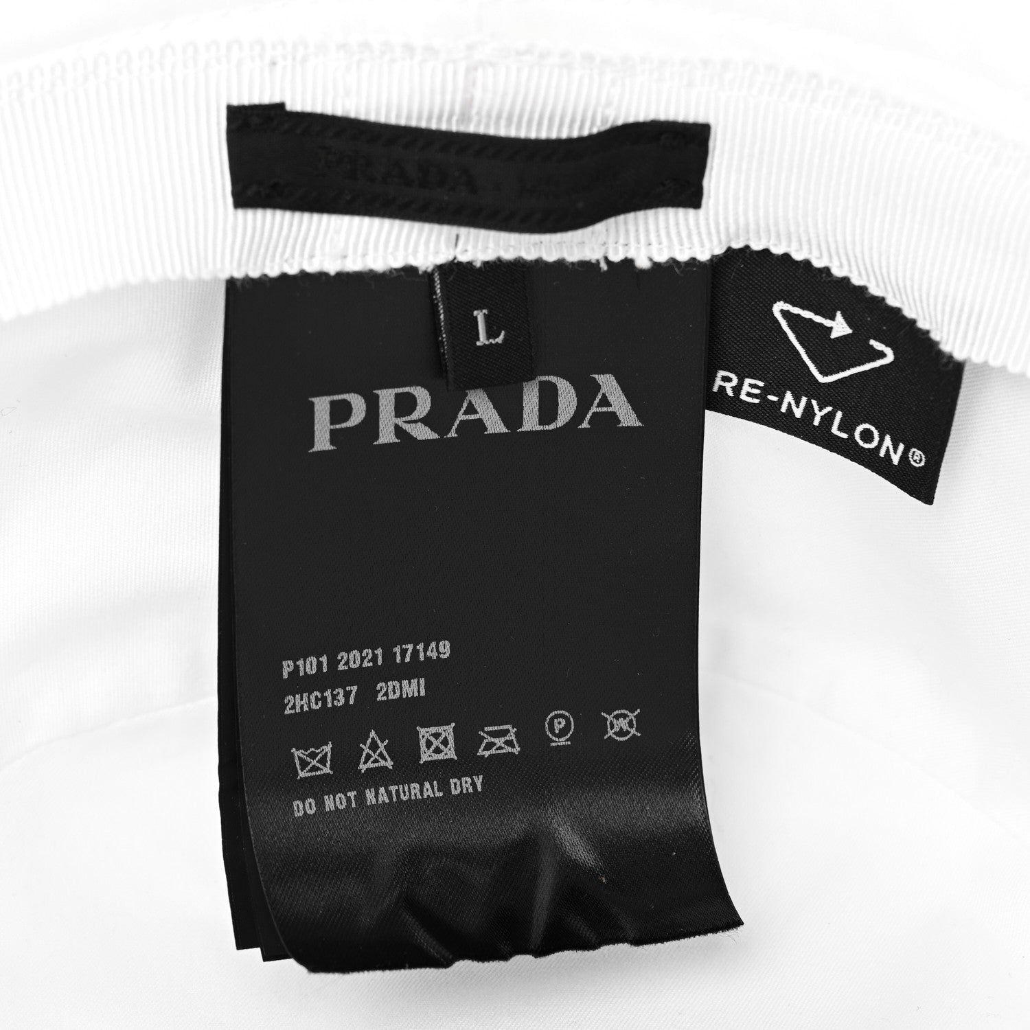 Prada Re-Nylon Metal Triangle Logo Mens Bucket Hat L White 6 of 8
