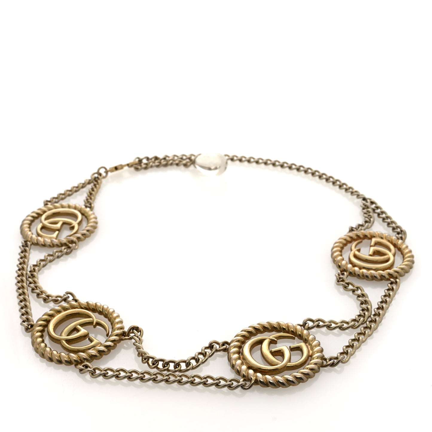 Metal Chain Crystal Torchon Double G Belt Gold