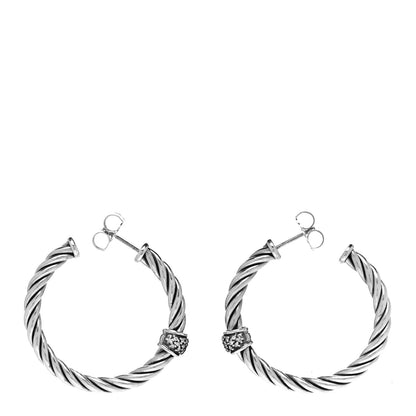 David Yurman Sterling Silver Diamond Cable Classics Hoop Earrings 1 of 4