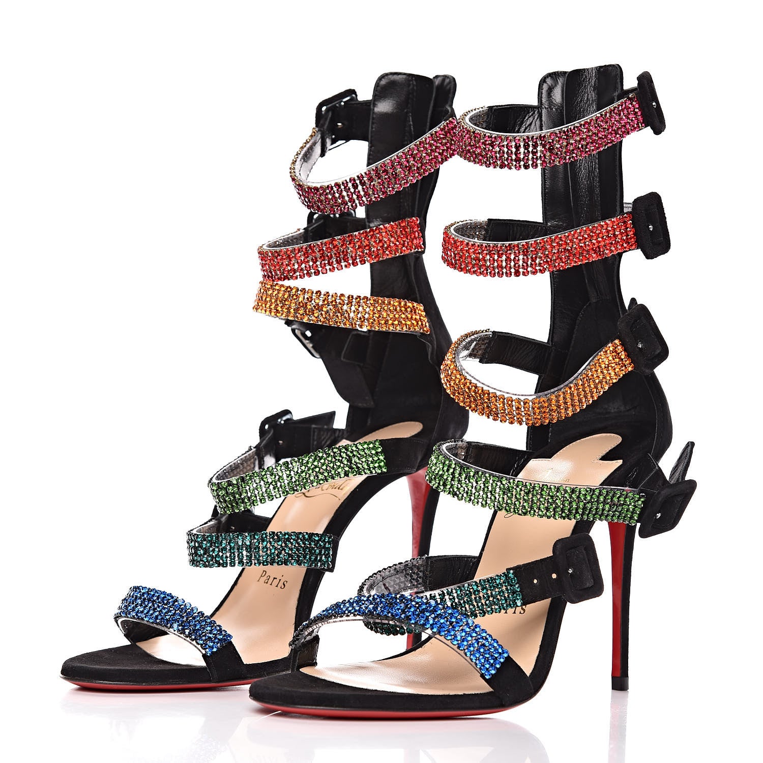 Christian Louboutin Strass PVC Veau Velours Raynibo 110 Strappy Sandals 36 Black Multicolor 3 of 10