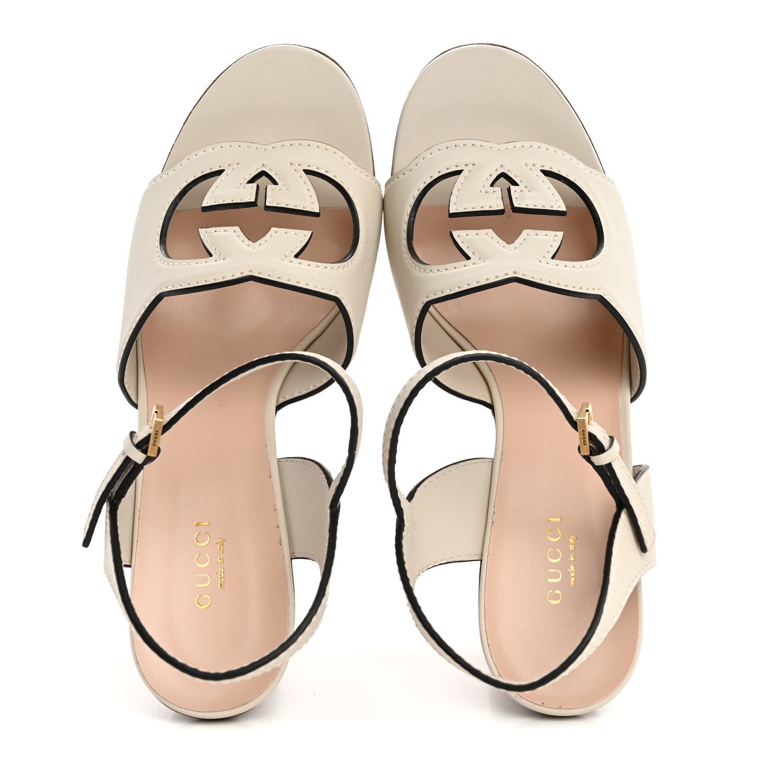 Gucci Cosmos Softy Calfskin Wooden Interlocking G Cut-Out 30/120mm Platform Sandals 40 Mystic White 2 of 11