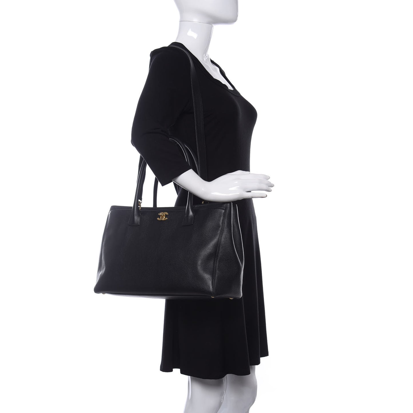 Calfskin Cerf Executive Shopper Tote Black