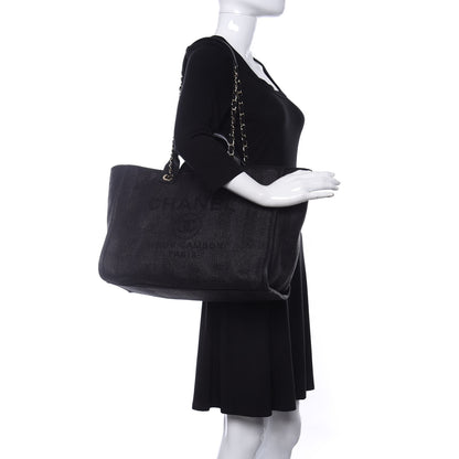 Chanel Mixed Fibers Calfskin Striped Medium Deauville Tote Black 2 of 10