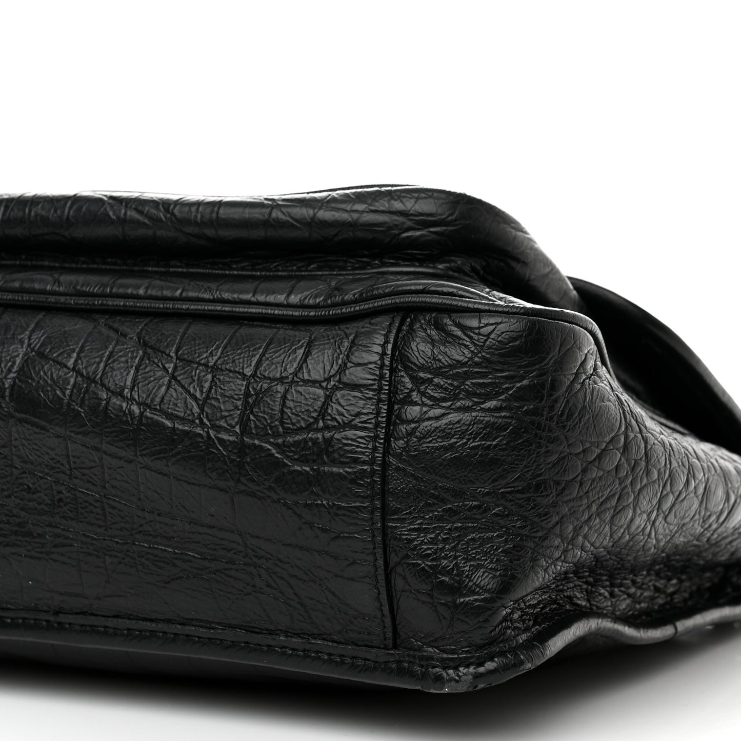 Crocodile Embossed Lambskin Monogram Medium Niki Chain Satchel Black