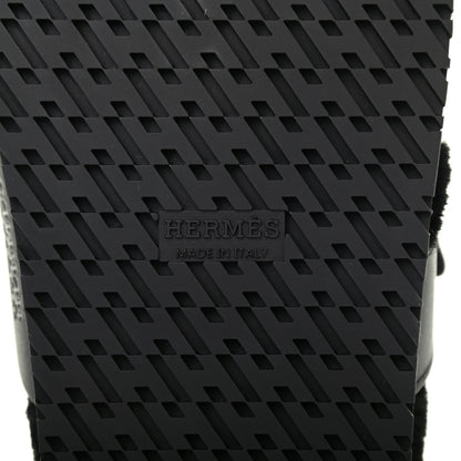 Hermes Calfskin Woolskin Womens Chypre Sandals 39 Black 6 of 7