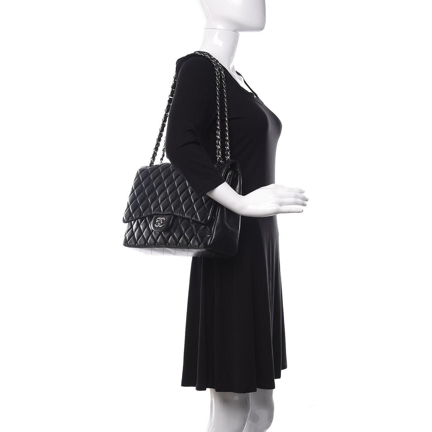 Lambskin Quilted Maxi Single Flap Black