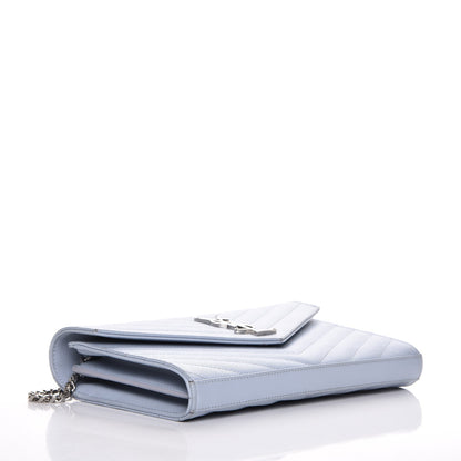 Saint Laurent Grain De Poudre Matelasse Monogram Chain Wallet Sky Blue 4 of 13