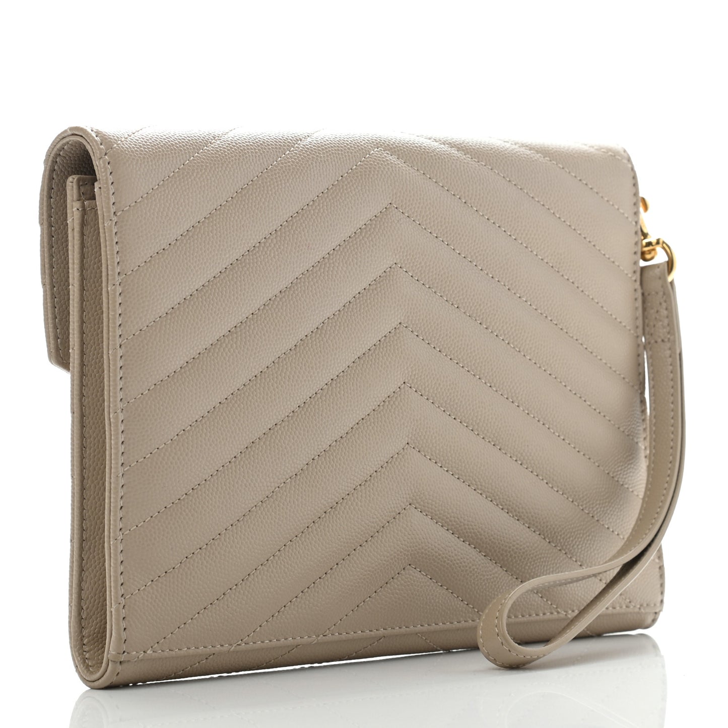 Grain De Poudre Matelasse Chevron Monogram Envelope Clutch Dark Beige