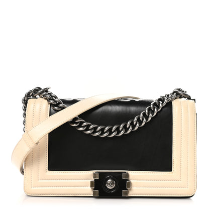 Chanel Glazed Calfskin Medium Boy Flap Black White 1 of 11