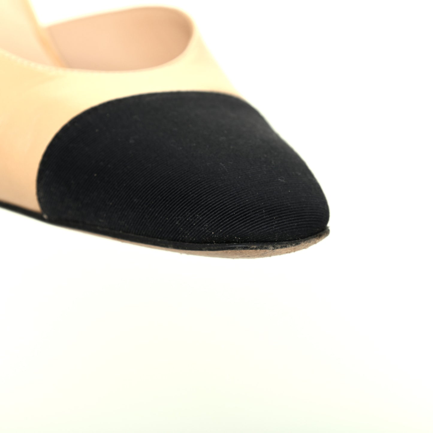 Goatskin Grosgrain Cap Toe CC Slingback Pumps 39 Beige Black