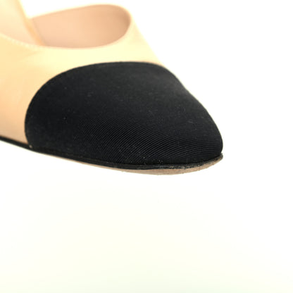 Chanel Goatskin Grosgrain Cap Toe CC Slingback Pumps 39 Beige Black 12 of 16