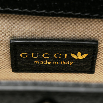 Gucci X ADIDAS Textured Dollar Calfskin Web Trefoil Mini Horsebit 1955 Shoulder Bag Black Off White 6 of 11